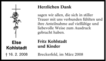 Traueranzeige von Else Kohlstadt von Tageszeitung