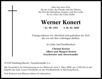 Traueranzeige von Werner Konert von Tageszeitung