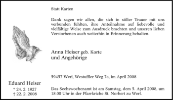 Traueranzeige von Eduard Heiser von Tageszeitung