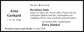 Traueranzeige von Arno Gerhard von Tageszeitung