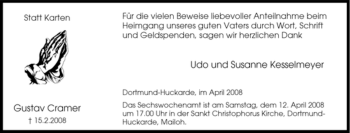 Traueranzeige von Gustav Cramer von Tageszeitung