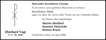 Traueranzeige von Eberhard Vogt von Tageszeitung