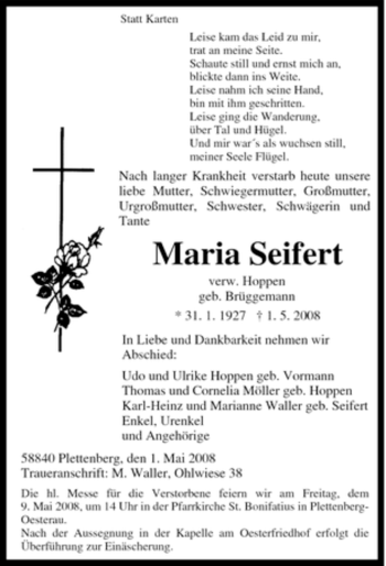 Traueranzeige von Maria Seifert von Tageszeitung