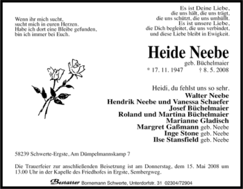 Traueranzeige von Heide Neebe von Tageszeitung