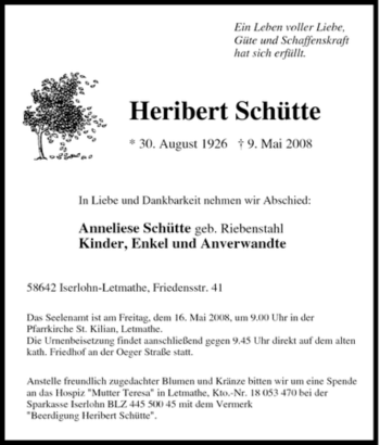 Traueranzeige von Heribert Schütte von Tageszeitung