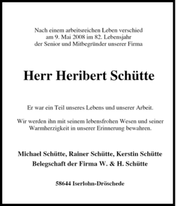 Traueranzeige von Heribert Schütte von Tageszeitung