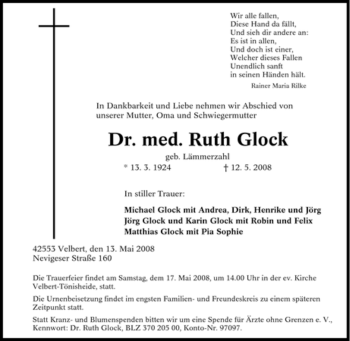 Traueranzeige von Ruth Glock von Tageszeitung