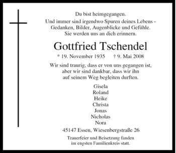 Traueranzeige von Gottfried Tschendel von Tageszeitung