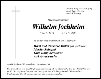 Traueranzeige von Wilhelm Jochheim von Tageszeitung
