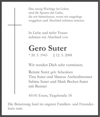 Traueranzeige von Gero Suter von Tageszeitung