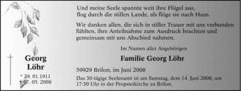 Traueranzeige von Georg Löhr von Tageszeitung