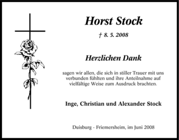Traueranzeige von Horst Stock von Tageszeitung