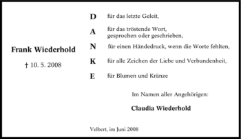 Traueranzeige von Frank Wiederhold von Tageszeitung