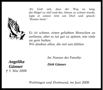 Traueranzeige von Angelika Günner von Tageszeitung
