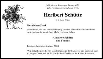 Traueranzeige von Heribert Schütte von Tageszeitung