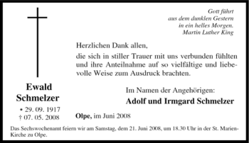 Traueranzeige von Ewald Schmelzer von Tageszeitung