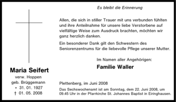 Traueranzeige von Maria Seifert von Tageszeitung