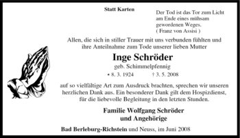 Traueranzeige von Inge Schröder von Tageszeitung