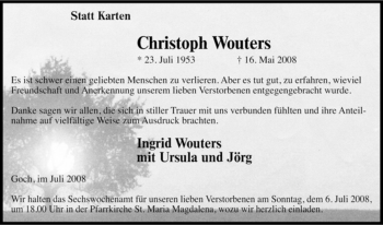 Traueranzeige von Christoph Wouters von Tageszeitung