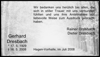Traueranzeige von Gerhard Dresbach von Tageszeitung