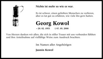 Traueranzeige von Georg Kowol von Tageszeitung