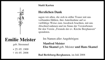 Traueranzeige von Emilie Meister von Tageszeitung