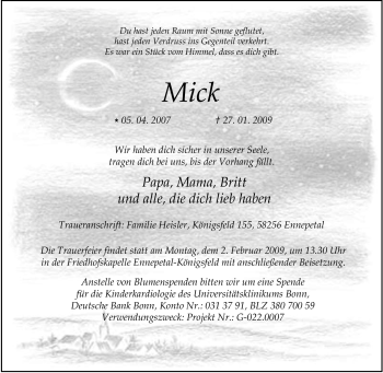 Traueranzeige von Mick Unbekannt von Tageszeitung