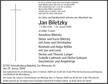 Traueranzeige von Jan Biletzky von Tageszeitung