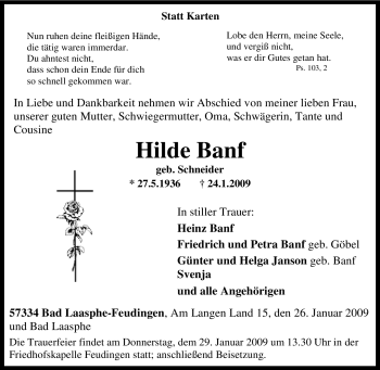 Traueranzeige von Hilde Banf von Tageszeitung
