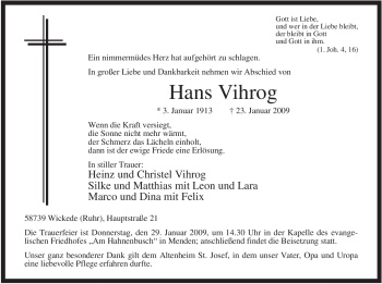 Traueranzeige von Hans Vihrog von Tageszeitung