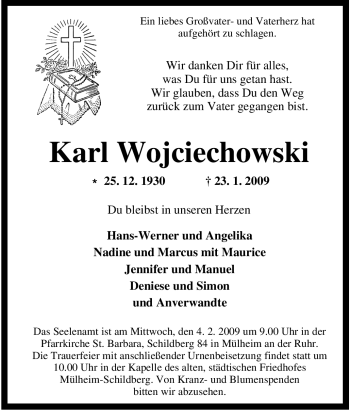Traueranzeige von Karl Wojciechowski von Tageszeitung
