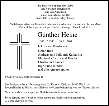 Traueranzeige von Günther Heine von Tageszeitung