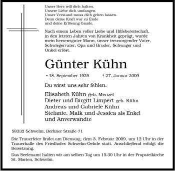 Traueranzeige von Günter Kühn von Tageszeitung