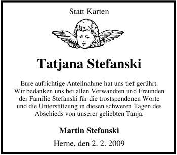 Traueranzeige von Tatjana Stefanski von Tageszeitung