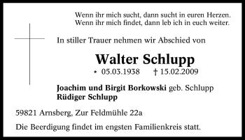 Traueranzeige von Walter Schlupp von Tageszeitung