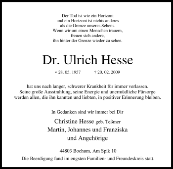 Traueranzeige von Ulrich Hesse von Tageszeitung