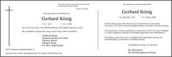 Traueranzeige von Gerhard König von Tageszeitung