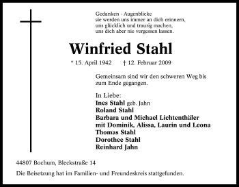 Traueranzeige von Winfried Stahl von Tageszeitung