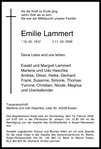 Traueranzeige von Emilie Lammert von Tageszeitung