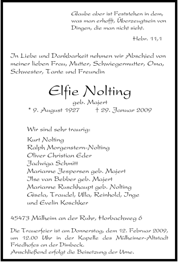 Traueranzeige von Elfie Nolting von Tageszeitung