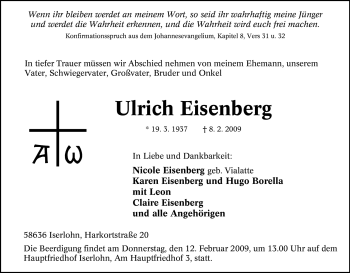 Traueranzeige von Ulrich Eisenberg von Tageszeitung