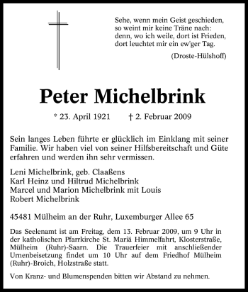 Traueranzeige von Peter Michelbrink von Tageszeitung
