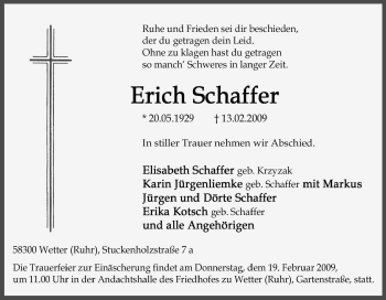 Traueranzeige von Erich Schaffer von Tageszeitung
