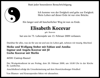 Traueranzeige von Elisabeth Kocevar von Tageszeitung