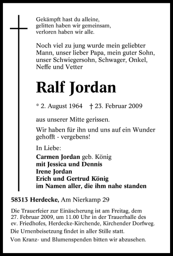 Traueranzeige von Ralf Jordan von Tageszeitung