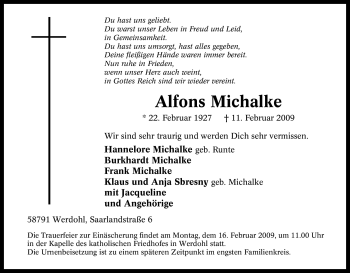 Traueranzeige von Alfons Michalke von Tageszeitung