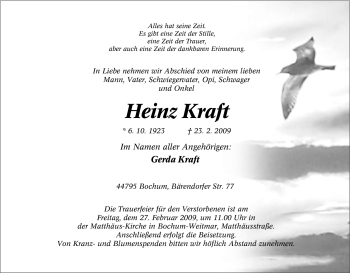 Traueranzeige von Heinz Kraft von Tageszeitung