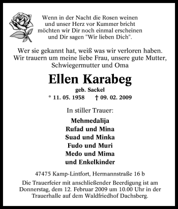 Traueranzeige von Ellen Karabeg von Tageszeitung