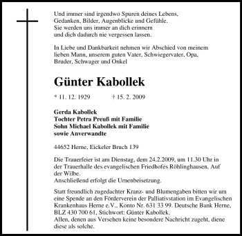 Traueranzeige von Günter Kabollek von Tageszeitung