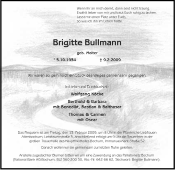 Traueranzeige von Brigitte Bullmann von Tageszeitung